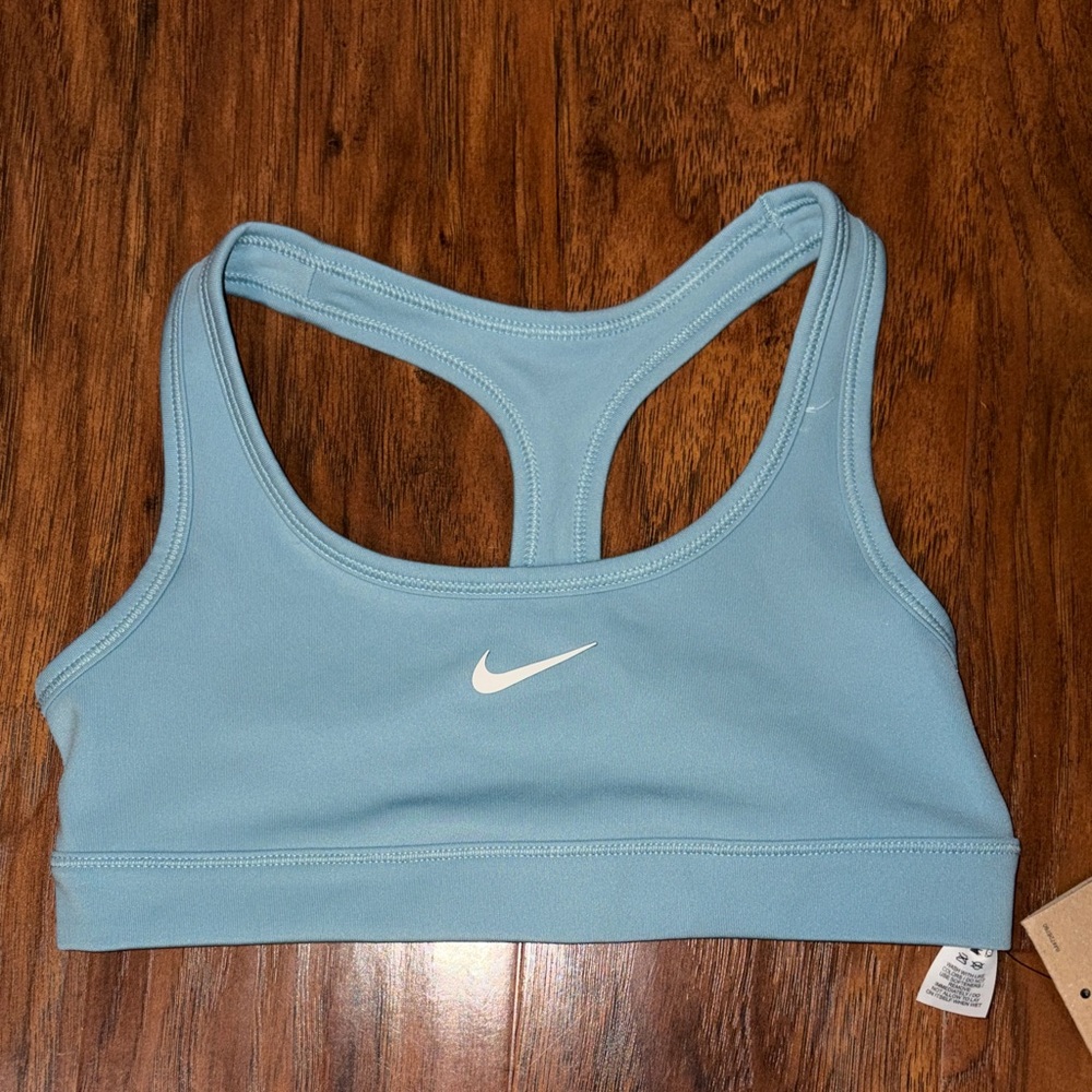 Nike Light Blue Racerback Sports Bra with White Swoosh